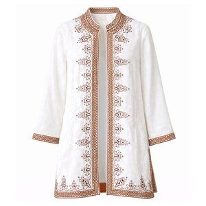Sulu Collection White and Brown Embroidered Jacket Small NWT